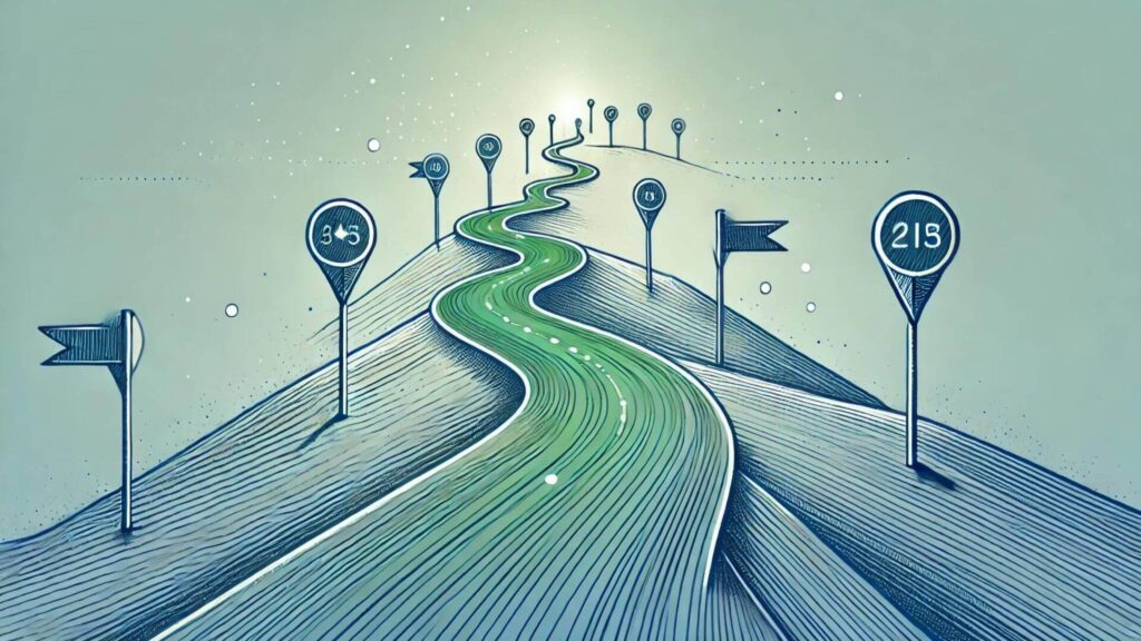 Illustration of a path with markers showing progress toward goals, symbolizing consistent progress and determination.